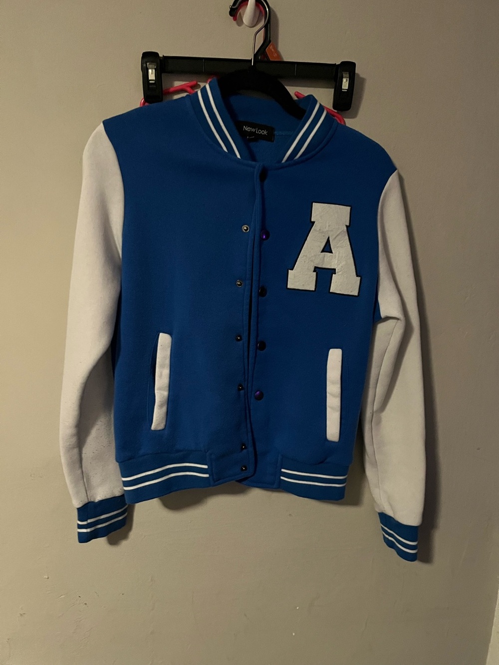 New Look Blue and White Letterman Jacket with 'A' Applique